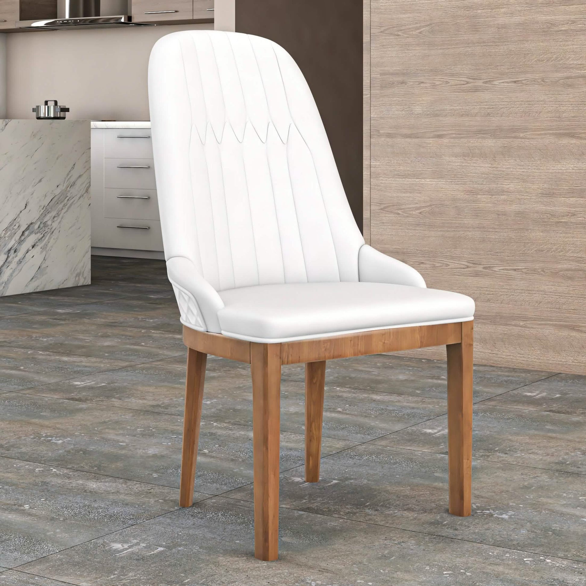 Verisma Dining Chair Upholstered in Leather with Diamond Stitching Back Design White Dining Chair Leisuremod