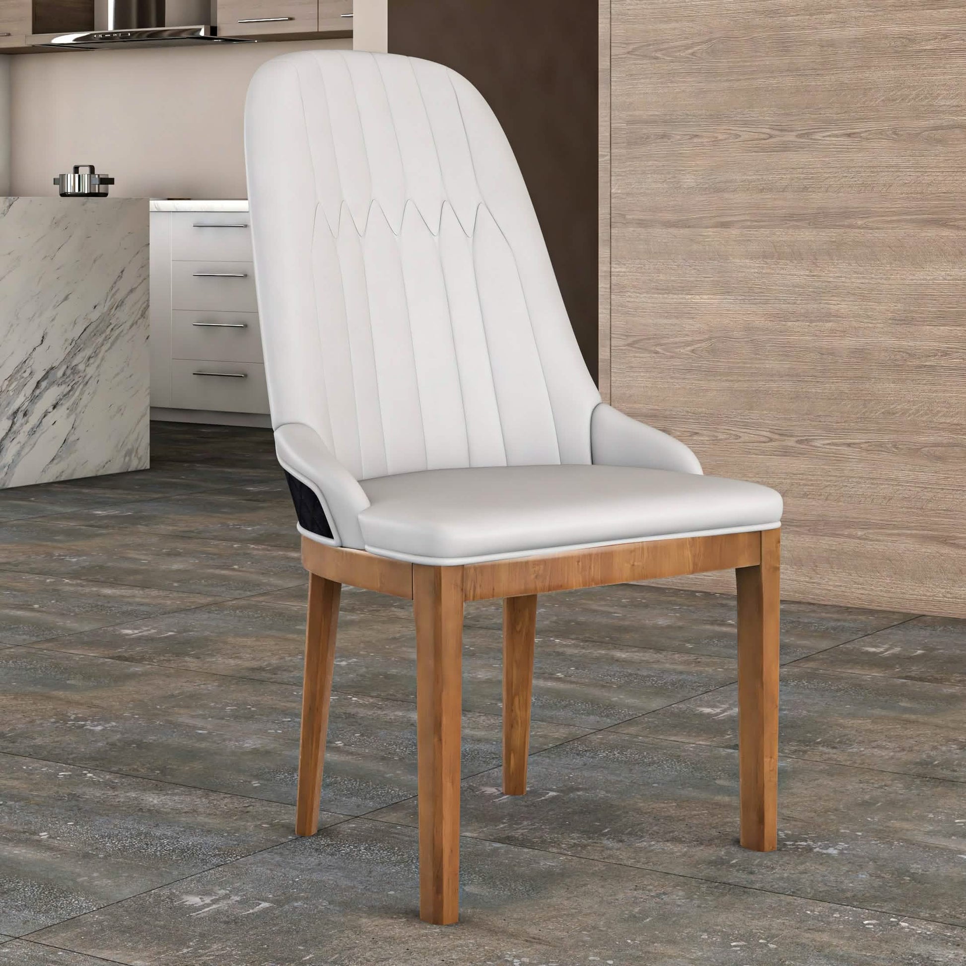 Verisma Dining Chair Upholstered in Leather with Diamond Stitching Back Design Black Light Grey Dining Chair Leisuremod
