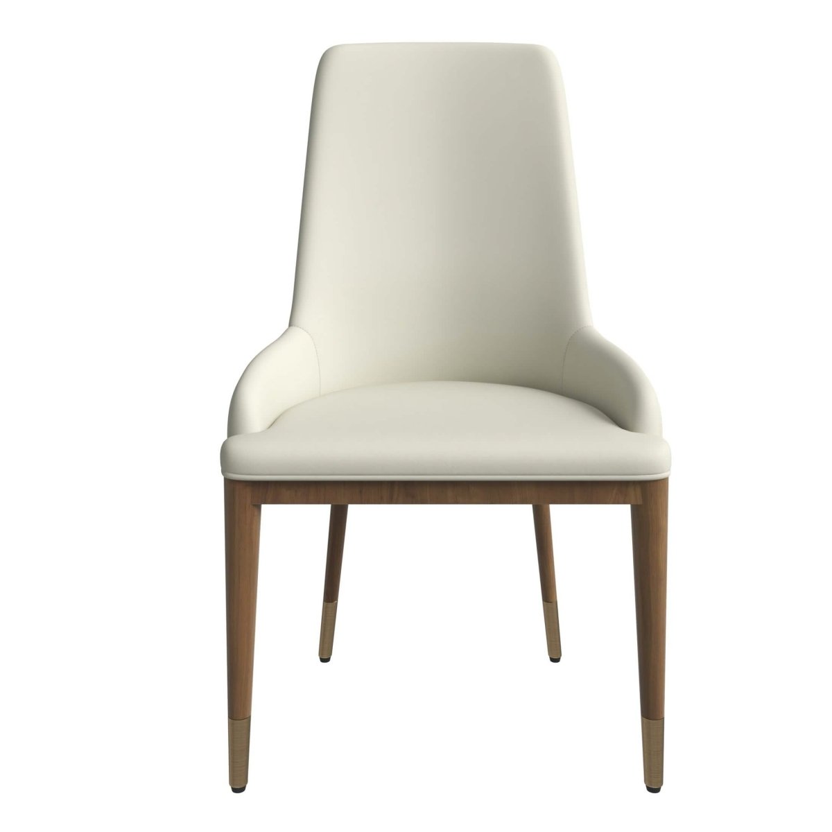 Viva Dining Side Chair Upholstered in Leather with Brown Rubberwood Legs Taupe Dining Chair Leisuremod