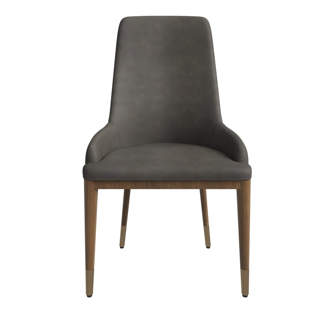 Viva Dining Side Chair Upholstered in Leather with Brown Rubberwood Legs Mocha Brown Dining Chair Leisuremod