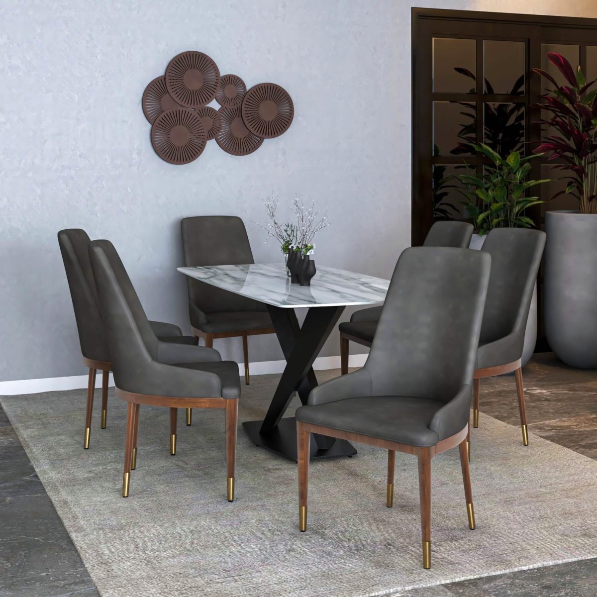 Viva Dining Side Chair Upholstered in Leather with Brown Rubberwood Legs Mocha Brown Dining Chair Leisuremod