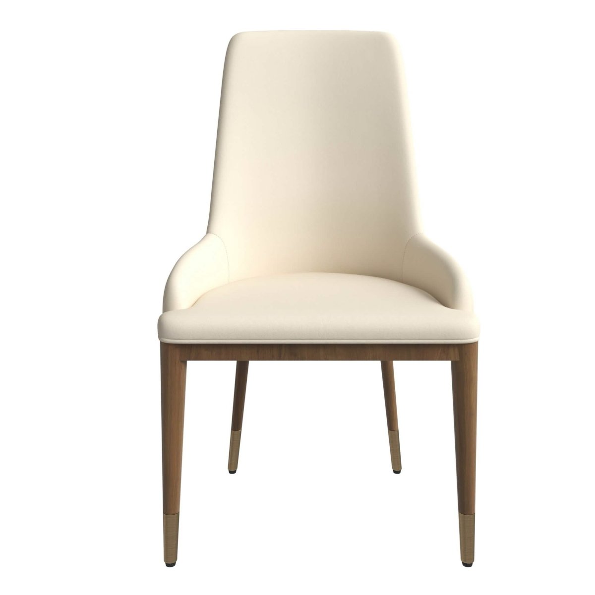 Viva Dining Side Chair Upholstered in Leather with Brown Rubberwood Legs Light Taupe Dining Chair Leisuremod