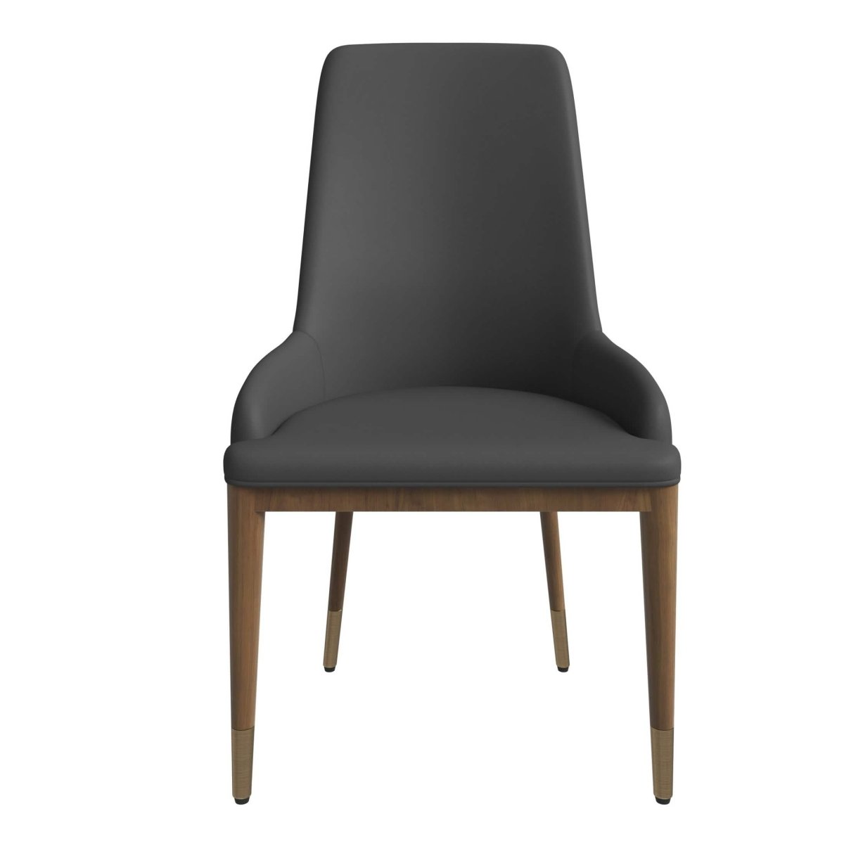 Viva Dining Side Chair Upholstered in Leather with Brown Rubberwood Legs Dark Grey Dining Chair Leisuremod