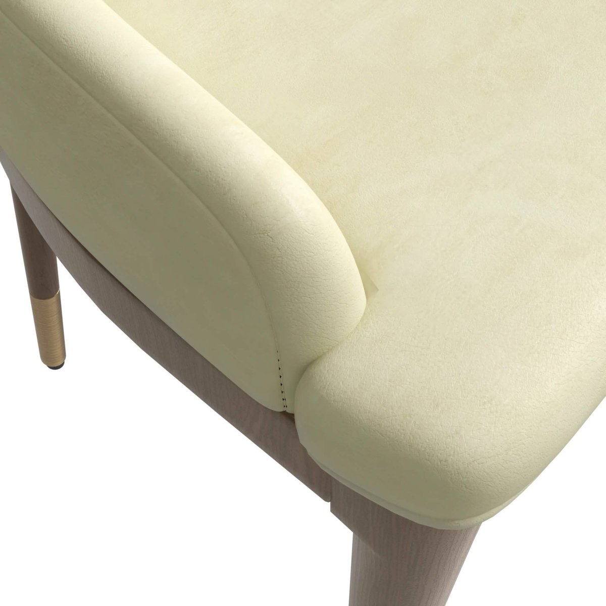 Viva Dining Side Chair Upholstered in Leather with Brown Rubberwood Legs Cream Dining Chair Leisuremod