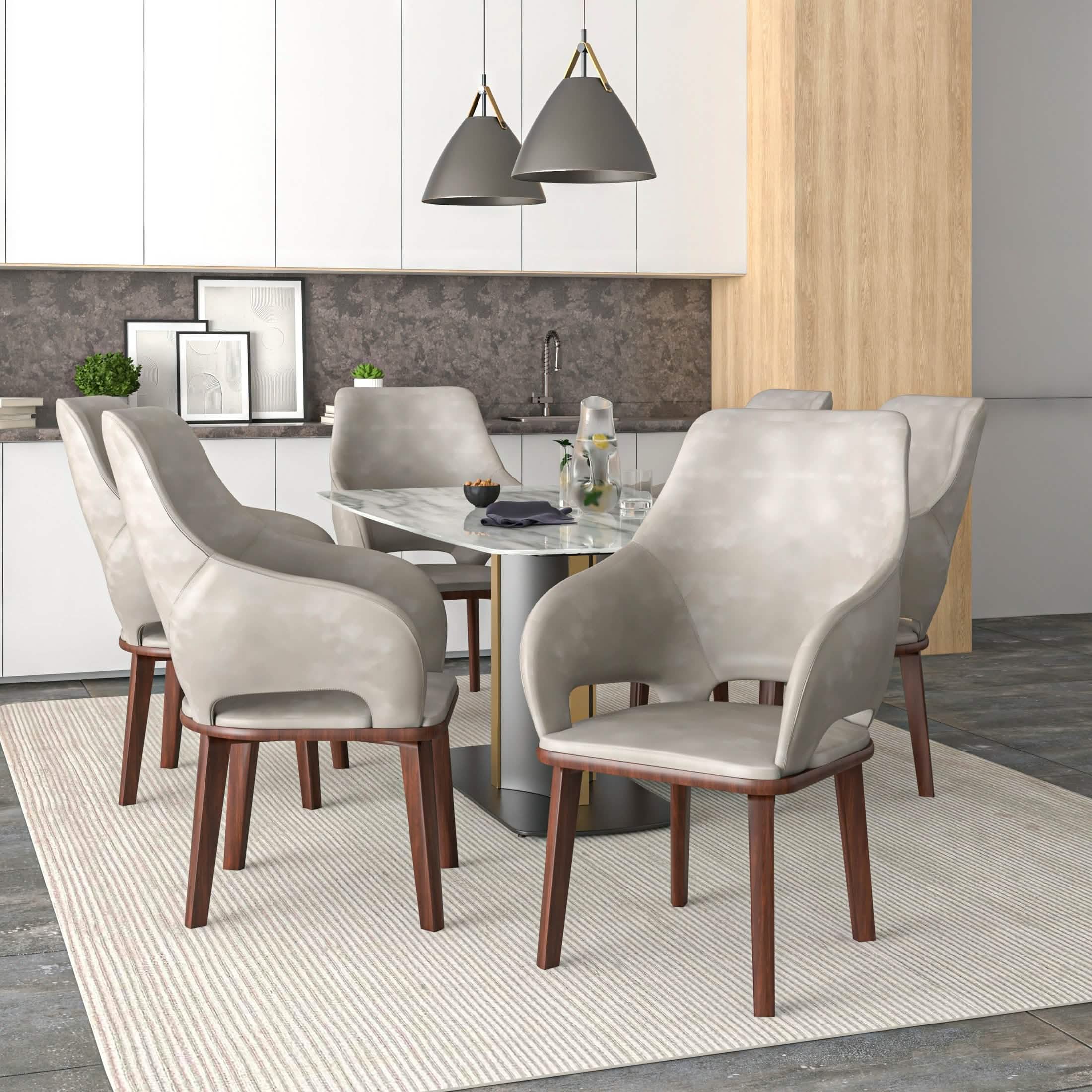 Vivara Dining Chair Upholstered in Leather with Rubberwood Base Dark Grey Dining Chair Leisuremod