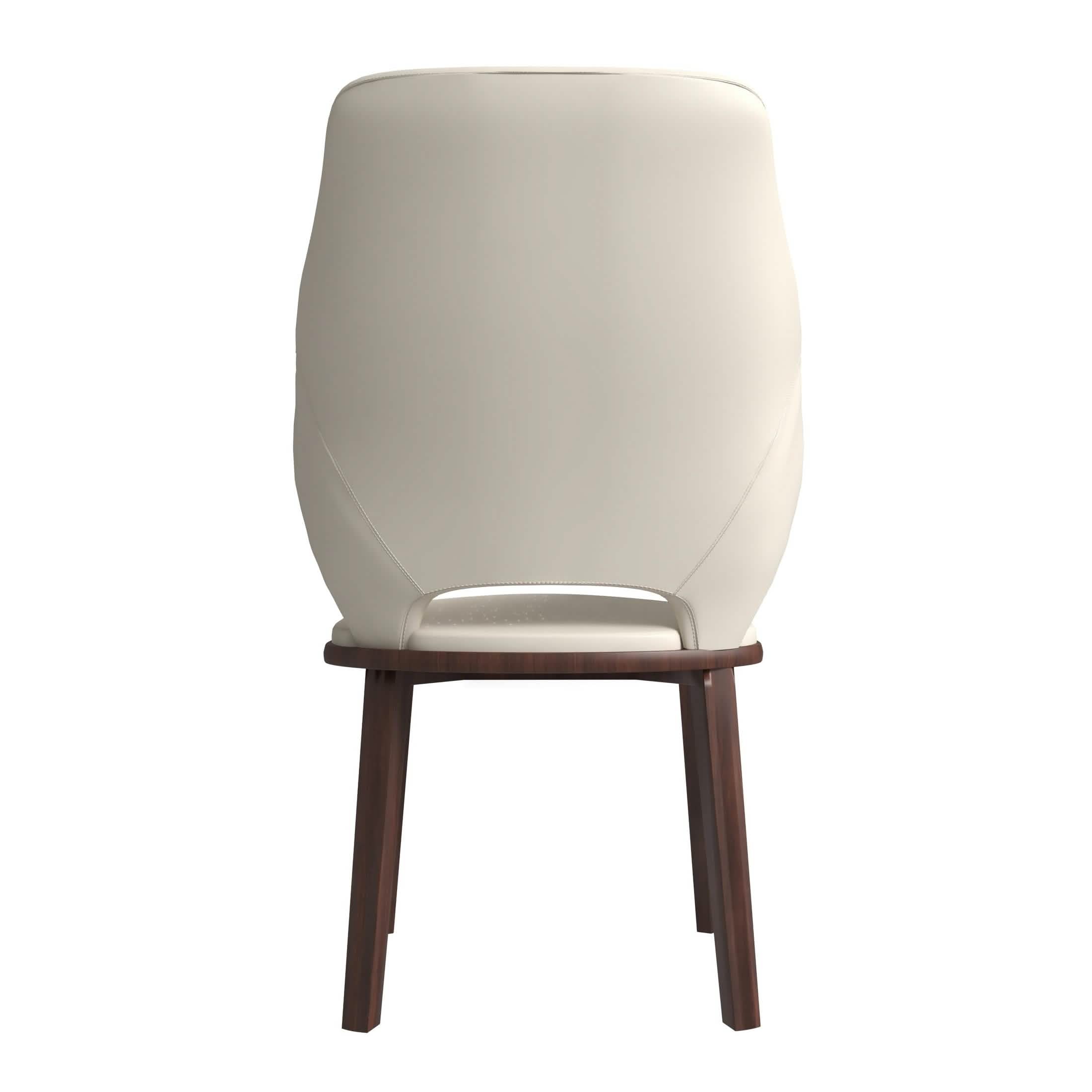 Vivara Dining Chair Upholstered in Leather with Rubberwood Base Off White Dining Chair Leisuremod
