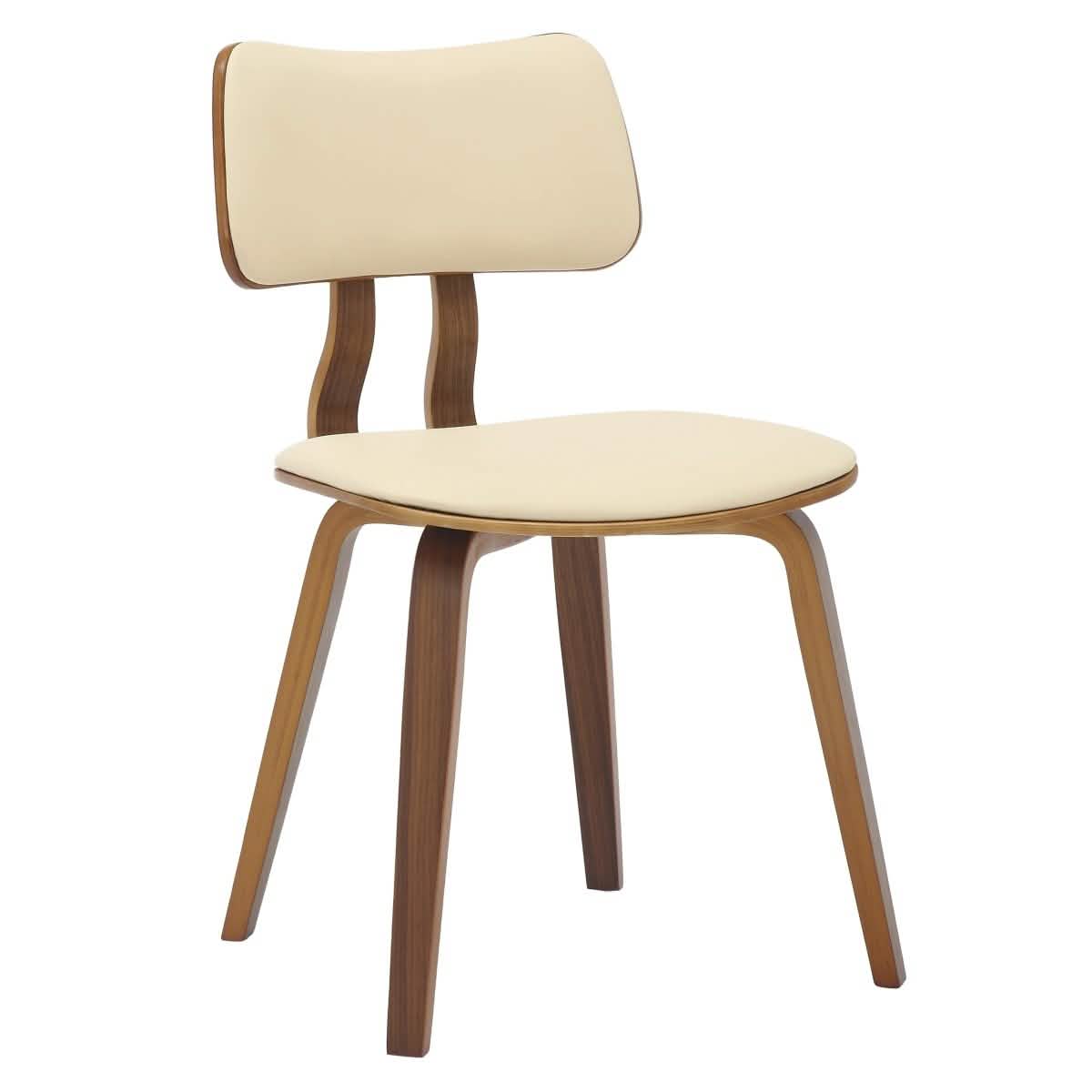 Clivo Modern Wooden Dining Chair Upholstered in Leather With Walnut Color Frame Walnut Cream Dining Chair Leisuremod