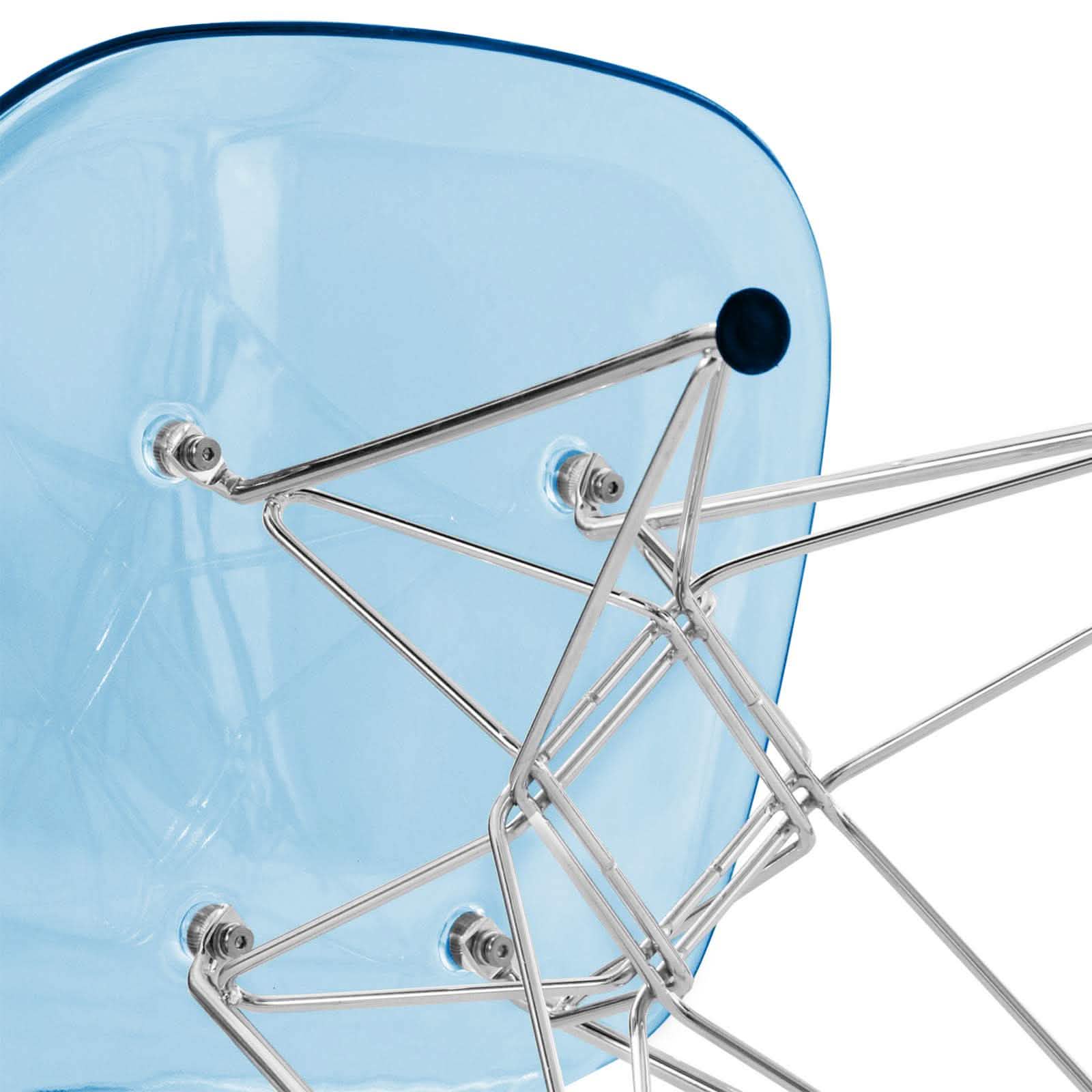 Bristol 5-Piece Dining Set 35" Round Dining Table in Black Iron - 4 ABS Plastic Side Chair in Chrome Transparent Blue Dining Set Leisuremod