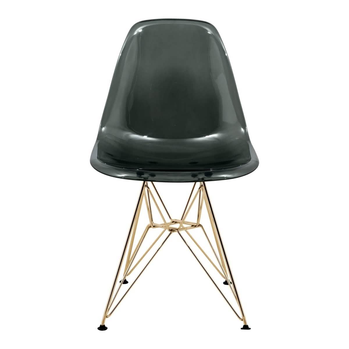 Bristol 5-Piece Dining Set 35" Round Dining Table in Black Iron - 4 ABS Plastic Side Chair in Gold Transparent Black Dining Set Leisuremod