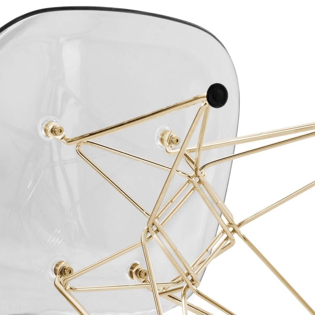 Bristol 5-Piece Dining Set 35" Round Dining Table in Black Iron - 4 ABS Plastic Side Chair in Gold Clear Dining Set Leisuremod