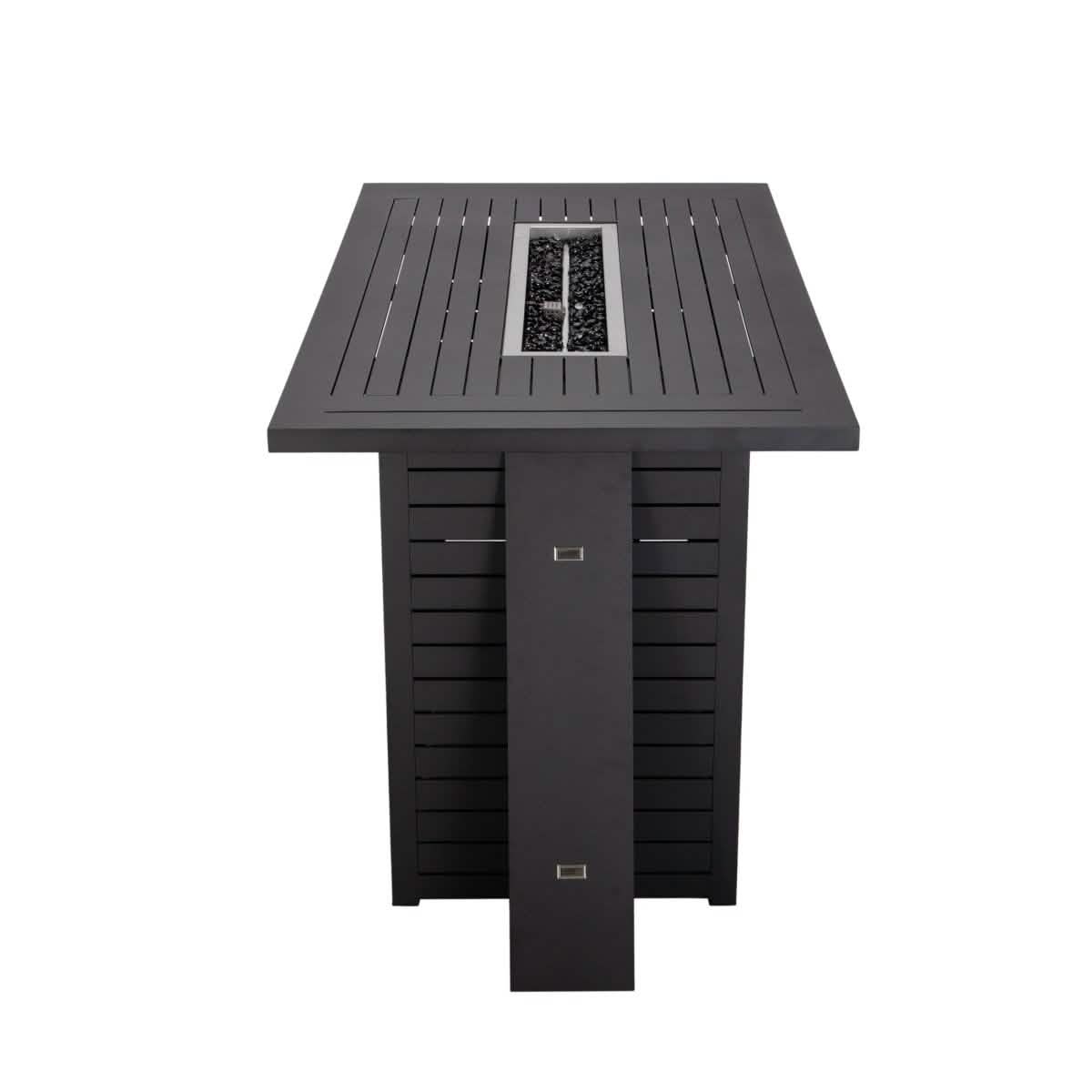 Chelsea 7-Piece Patio Bar Set: Aluminum Fire Pit Table with Tank Holder & 6 Barstools with Cushions Beige Dining Set Leisuremod