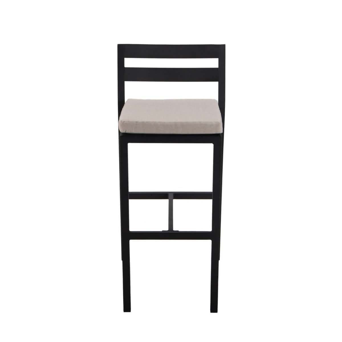 Chelsea 7-Piece Patio Bar Set: Aluminum Fire Pit Table with Tank Holder & 6 Barstools with Cushions Beige Dining Set Leisuremod