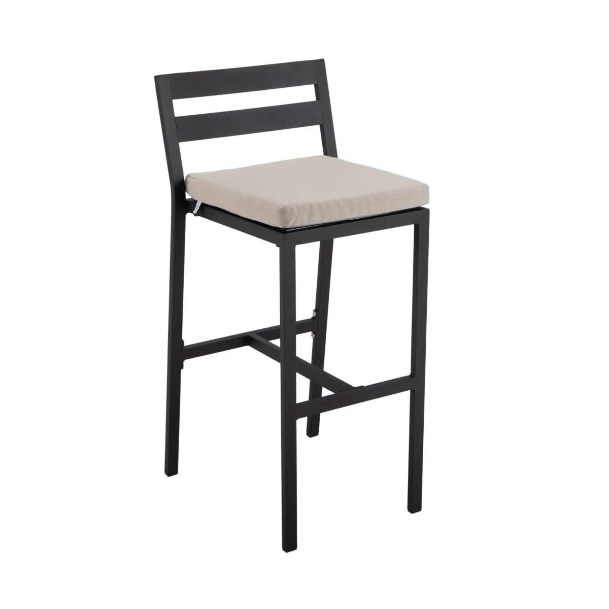 Chelsea 7-Piece Patio Bar Set: Aluminum Fire Pit Table with Tank Holder & 6 Barstools with Cushions Beige Dining Set Leisuremod