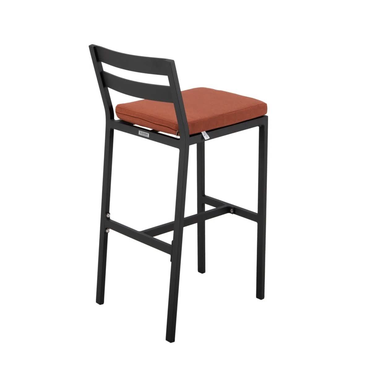 Chelsea 7-Piece Patio Bar Set: Aluminum Fire Pit Table with Tank Holder & 6 Barstools with Cushions Orange Dining Set Leisuremod