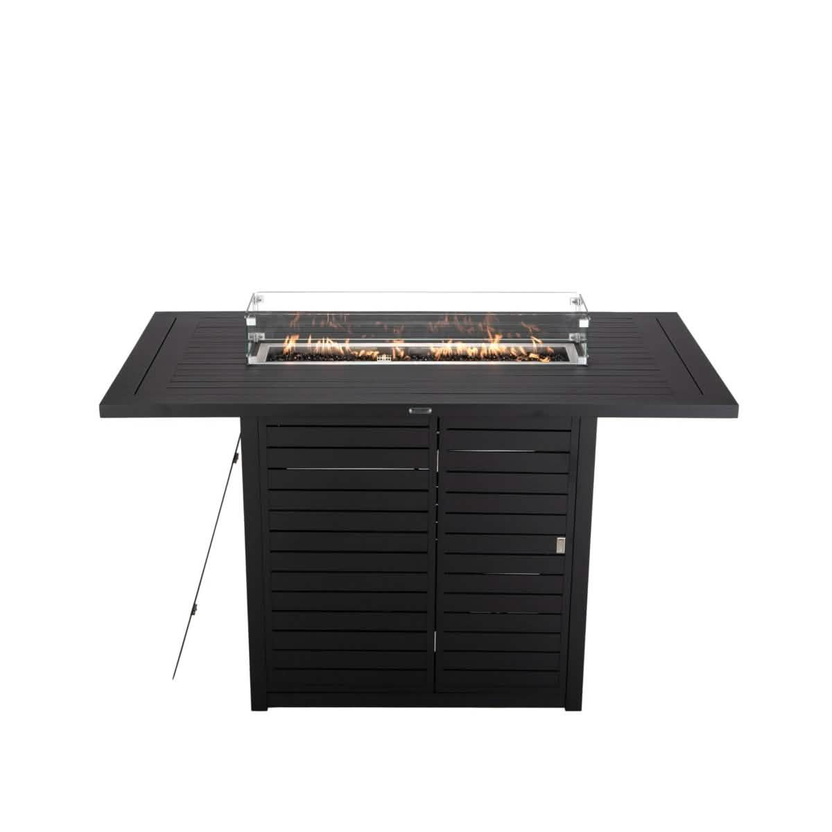 Chelsea 7-Piece Patio Bar Set: Aluminum Fire Pit Table with Tank Holder & 6 Barstools with Cushions Orange Dining Set Leisuremod