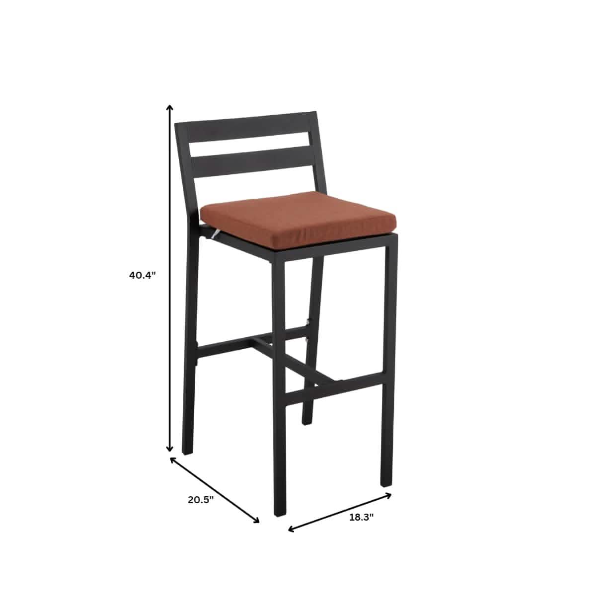 Chelsea 7-Piece Patio Bar Set: Aluminum Fire Pit Table with Tank Holder & 6 Barstools with Cushions Orange Dining Set Leisuremod