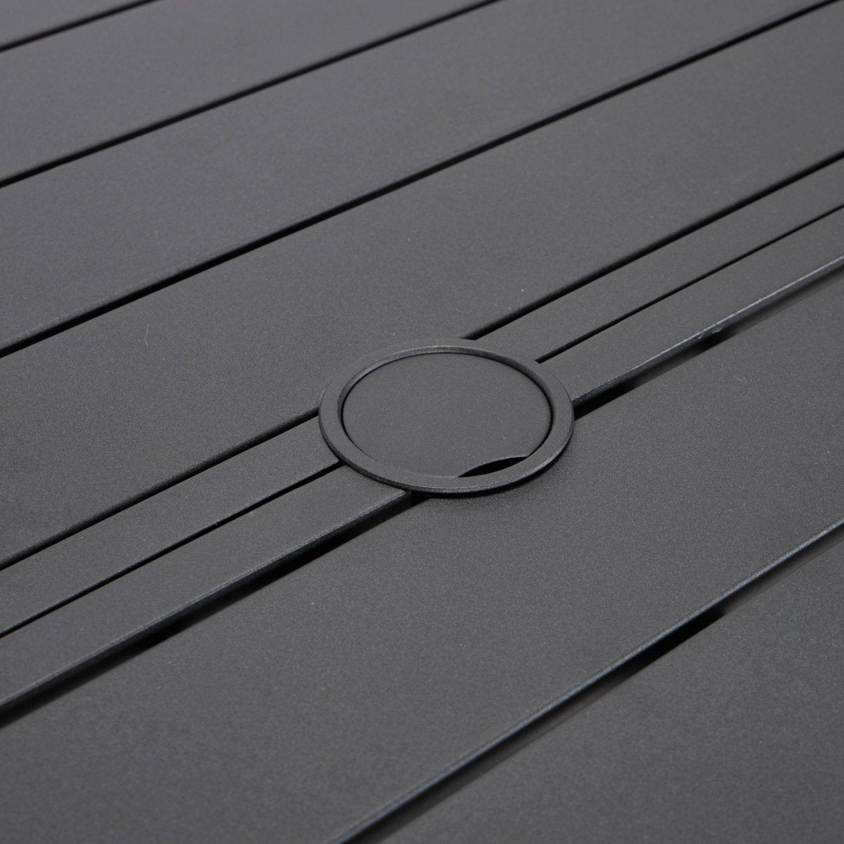 Chelsea 7-Piece Patio Dining Set with 60" Round Aluminum Dining Table and 6 Dining Armchair Beige Dining Set Leisuremod