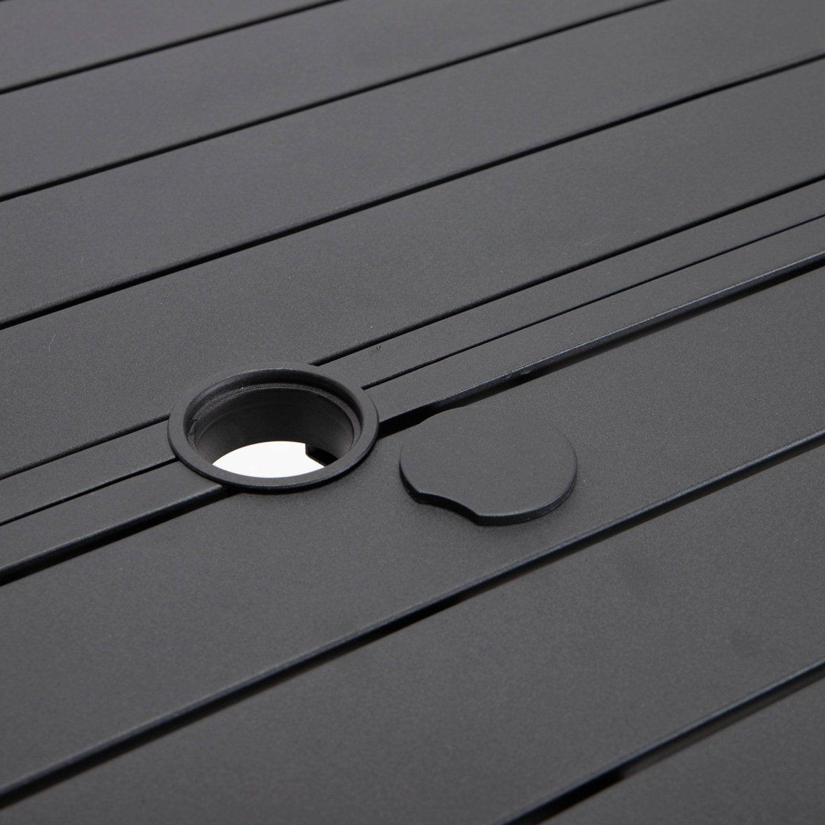 Chelsea 7-Piece Patio Dining Set with 60" Round Aluminum Dining Table and 6 Dining Armchair Beige Dining Set Leisuremod