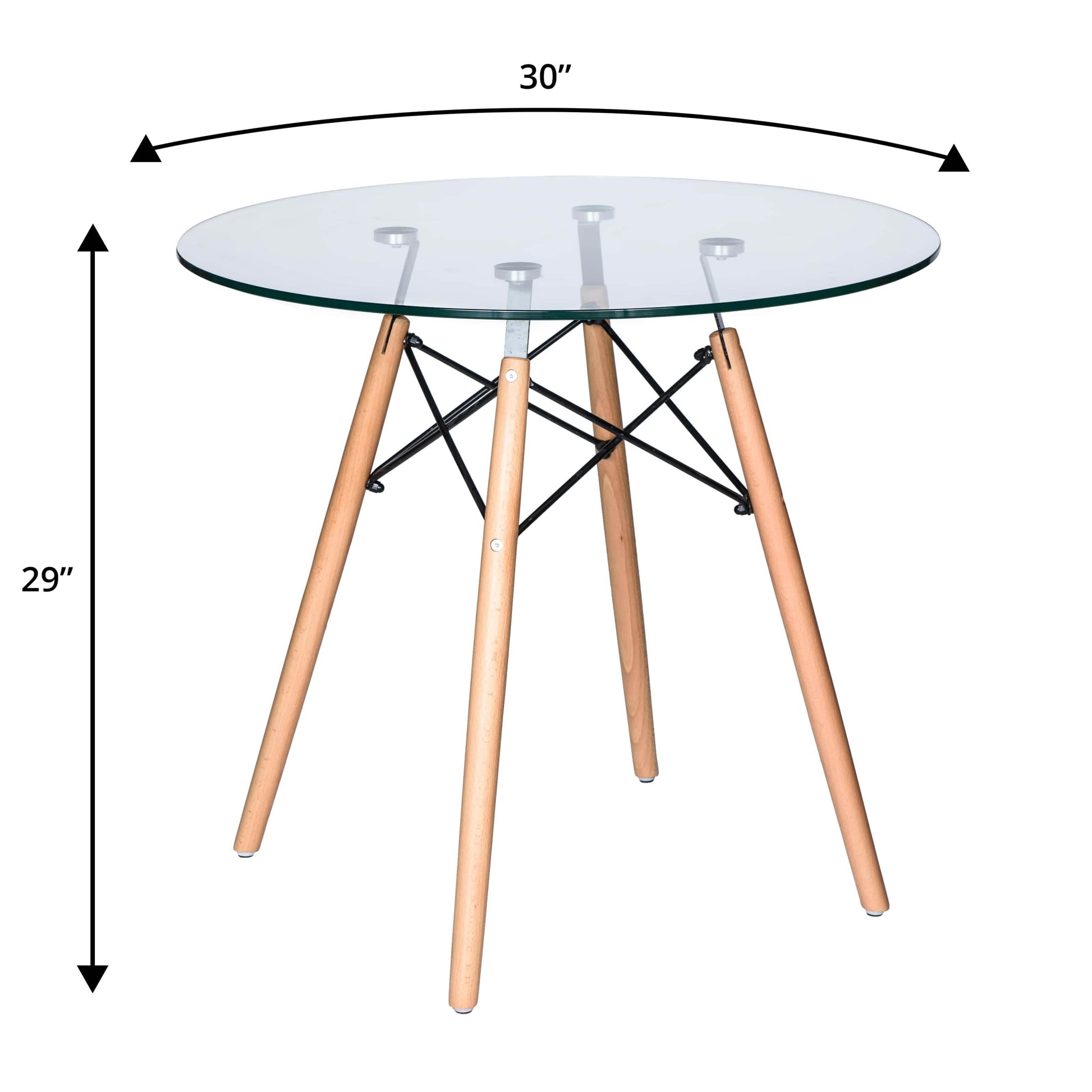 Dover 3-Piece Dining Set with Round Clear Glass Top Bistro Table and 2 Plastic Chairs Clear Dining Set Leisuremod