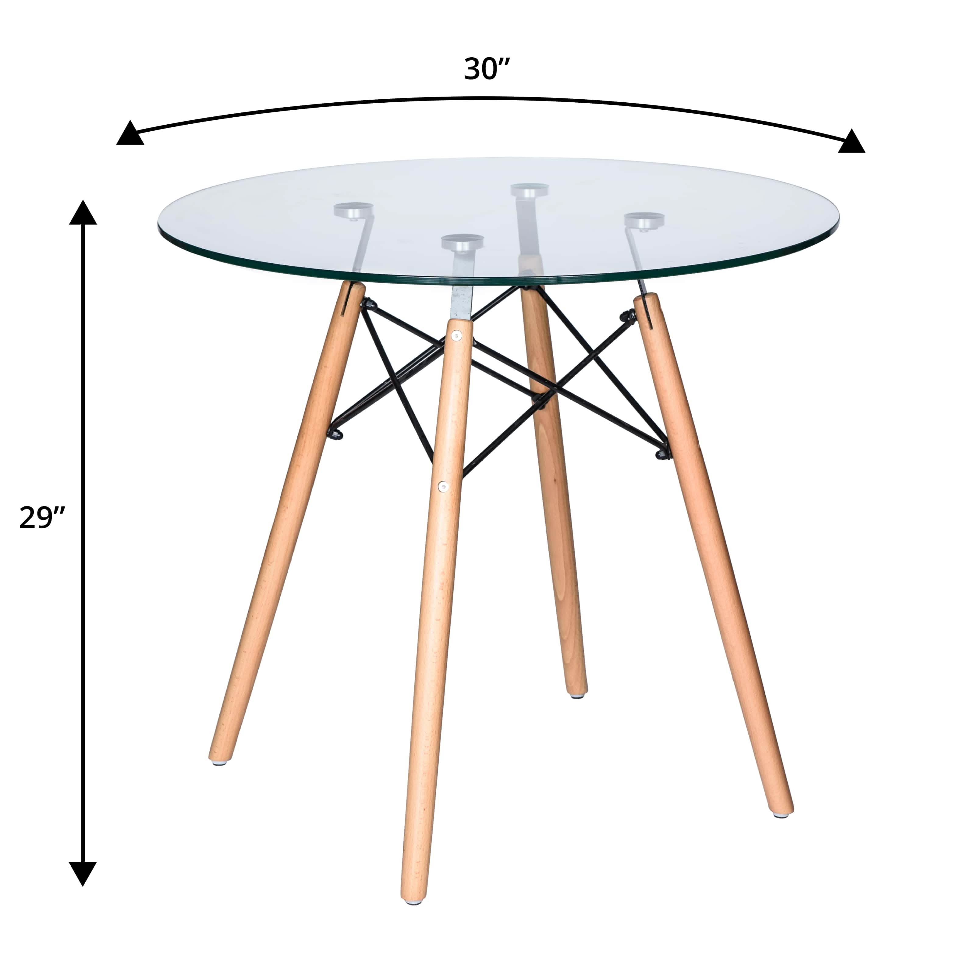 Dover 3-Piece Dining Set with Round Clear Glass Top Bistro Table and 2 Plastic Chairs Clear Dining Set Leisuremod