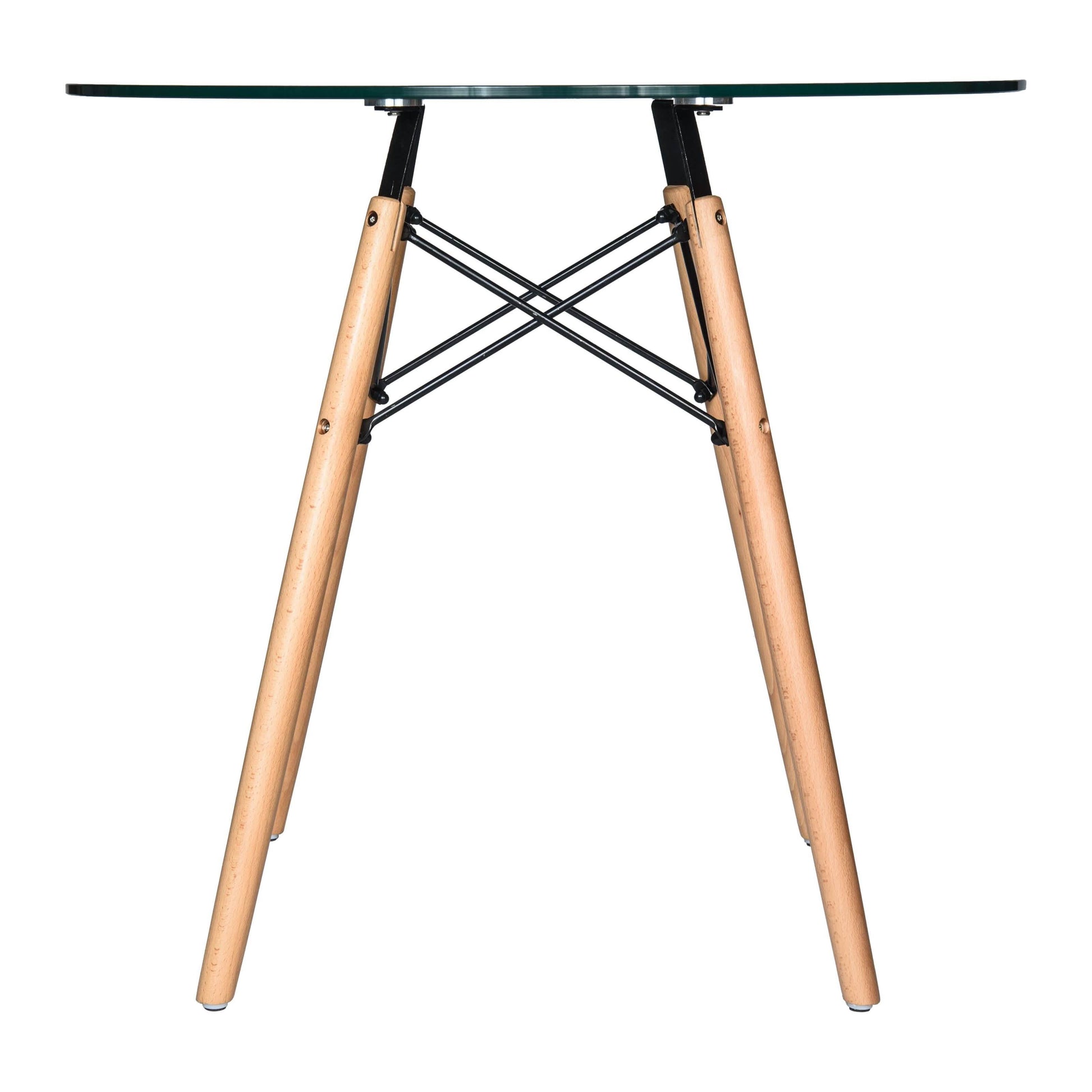 Dover 3-Piece Dining Set with Round Clear Glass Top Bistro Table and 2 Plastic Chairs Black Dining Set Leisuremod