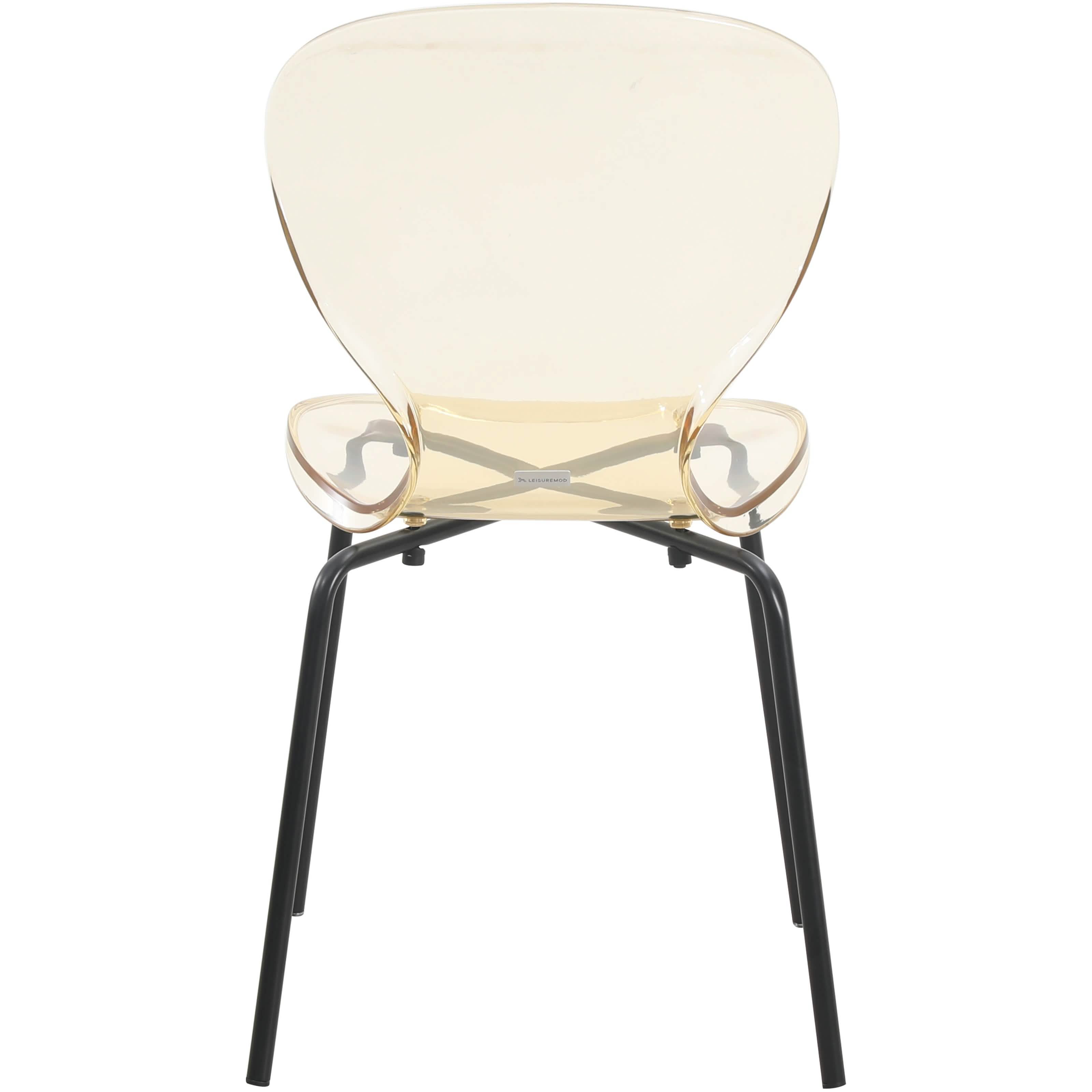 LeisureMod 5-Piece Dining Set Round Black MDF Dining Table and 4 Acrylic Dining Chairs with Chrome Legs Amber Dining Set Leisuremod