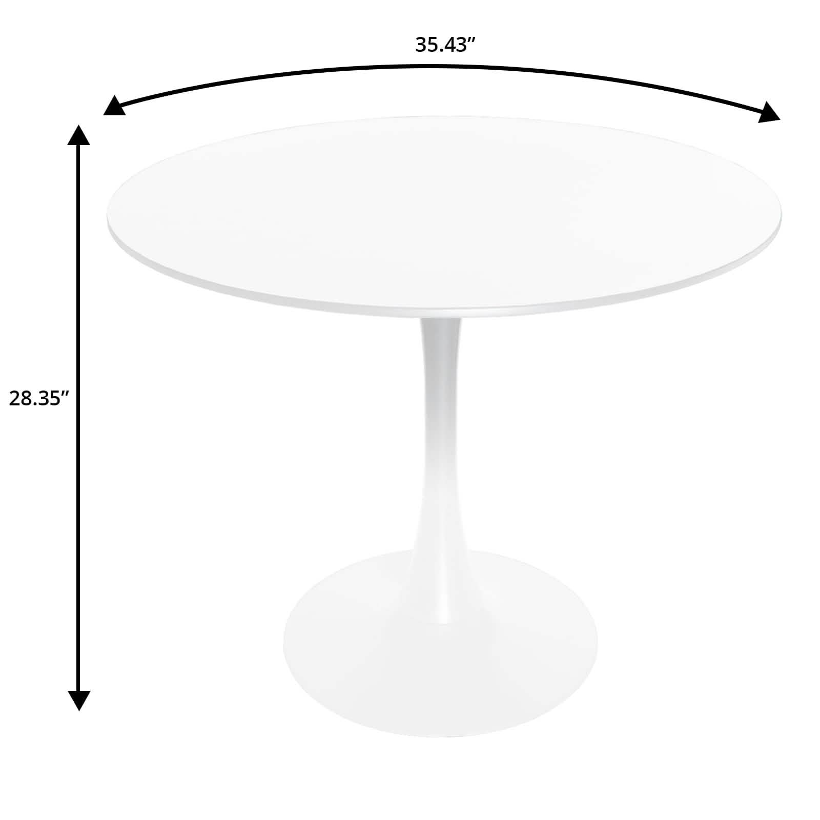 LeisureMod 5-Piece Dining Set Round White MDF Table and 4 Acrylic Chairs with White Base Transparent Black Dining Set Leisuremod