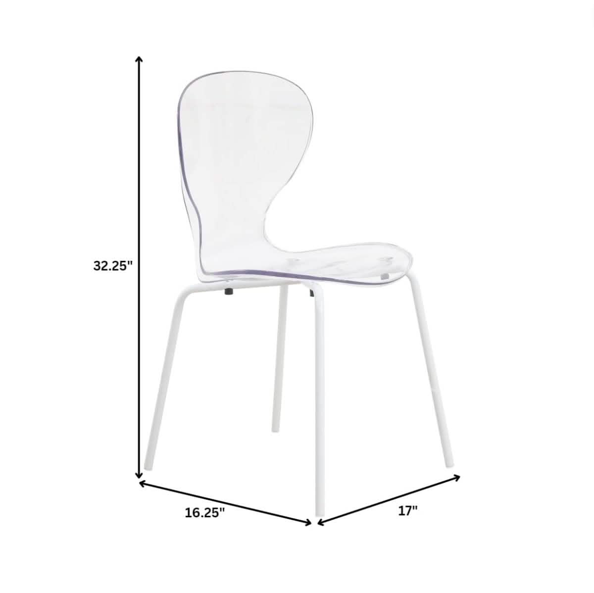 LeisureMod 5-Piece Dining Set Round White MDF Table and 4 Acrylic Chairs with White Base Clear Dining Set Leisuremod