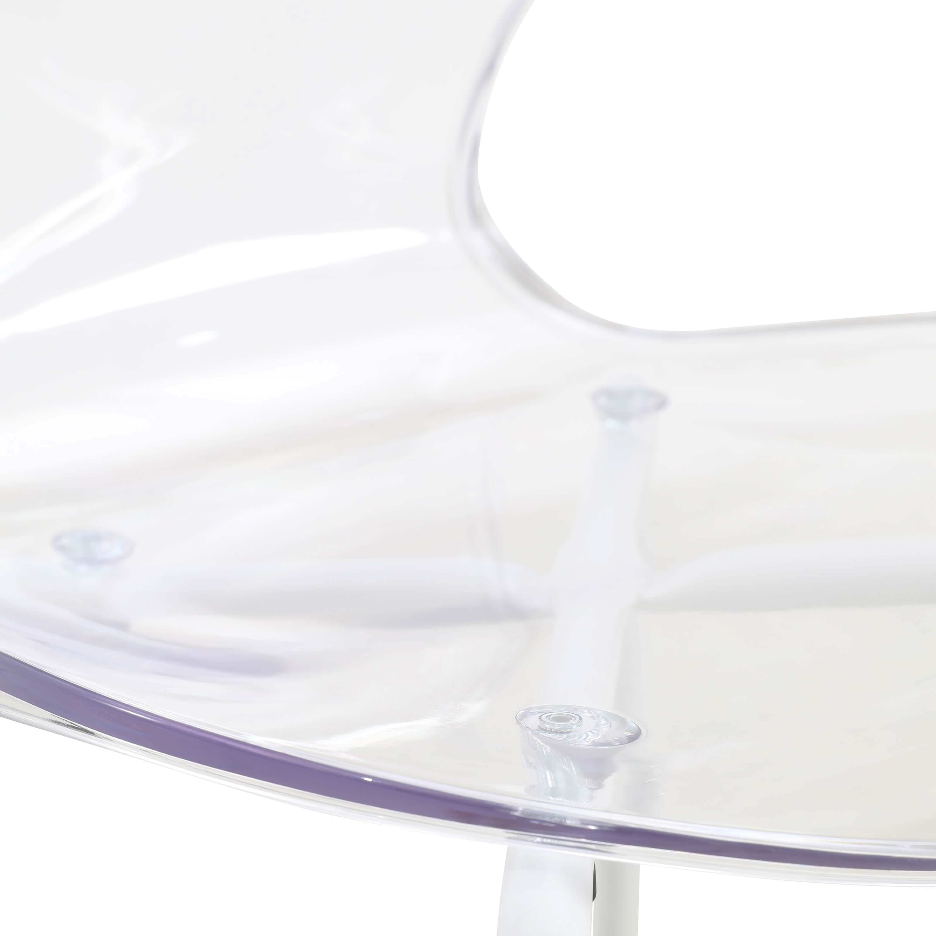 LeisureMod 5-Piece Dining Set Round White MDF Table and 4 Acrylic Chairs with White Base Clear Dining Set Leisuremod