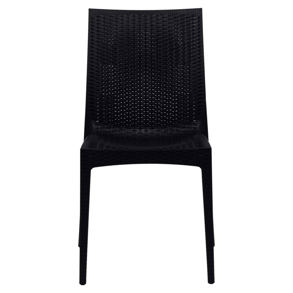 Mace Mid-Century 7-Piece Outdoor Dining Set: 4 Side Chairs & 2 Armchairs Black Dining Set Leisuremod