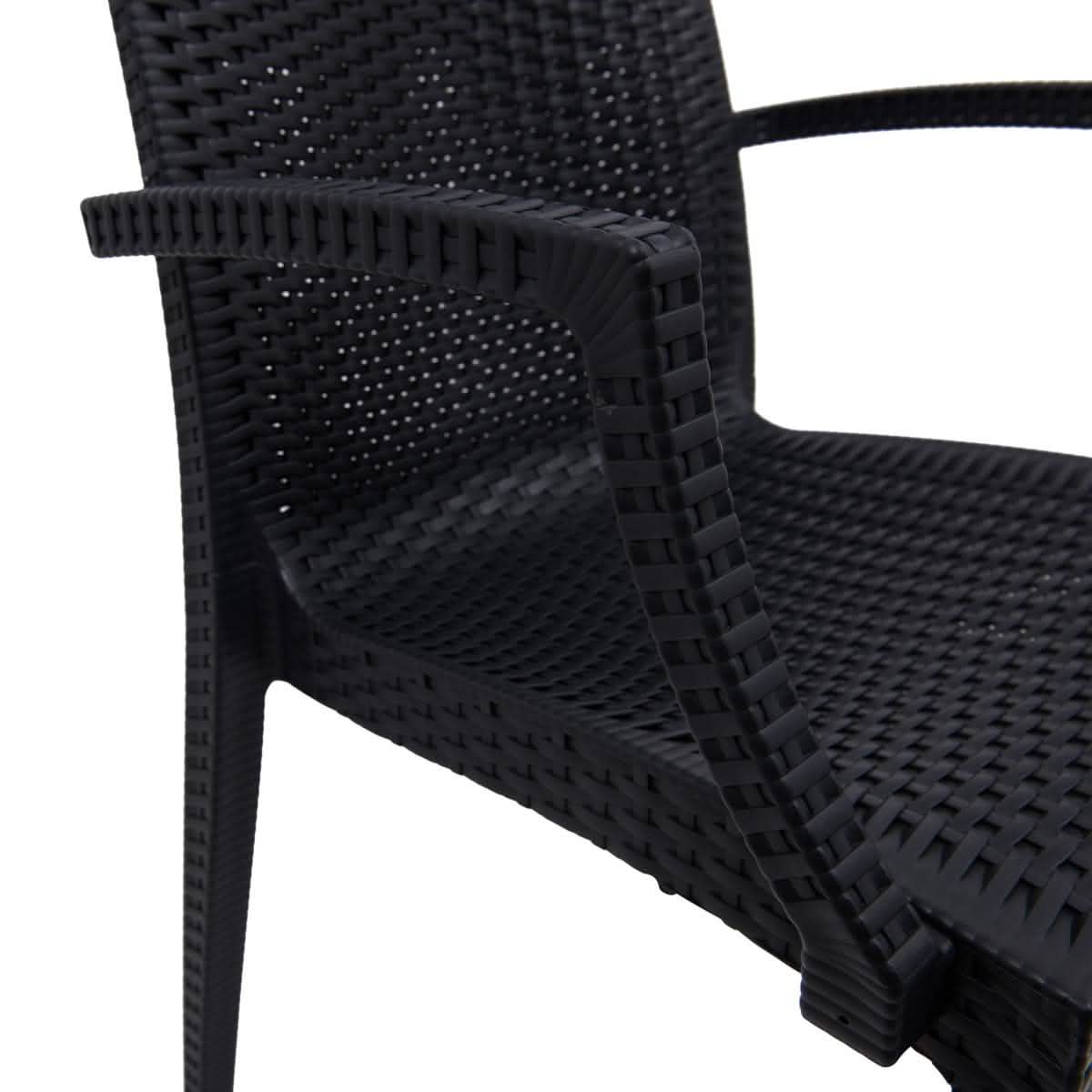Mace Mid-Century 7-Piece Outdoor Dining Set: 4 Side Chairs & 2 Armchairs Black Dining Set Leisuremod