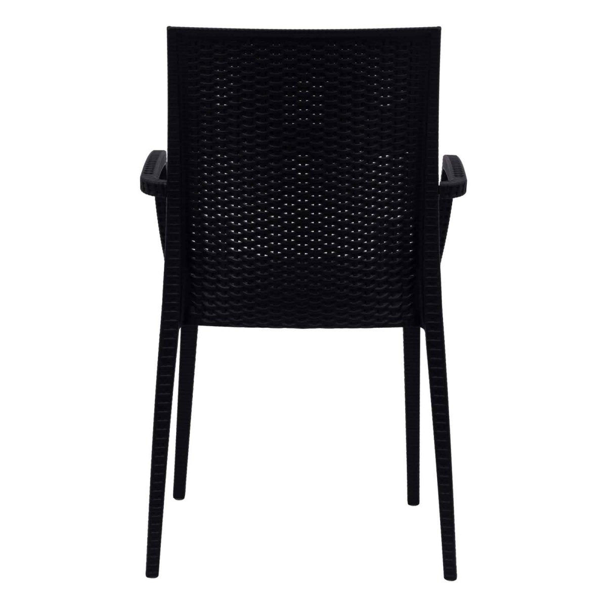 Mace Mid-Century 7-Piece Outdoor Dining Set: 4 Side Chairs & 2 Armchairs Black Dining Set Leisuremod