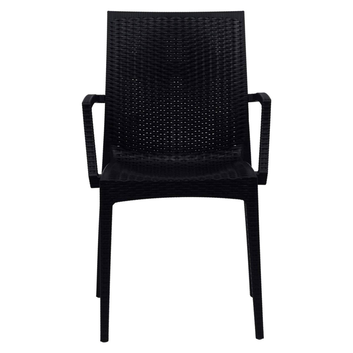 Mace Mid-Century 7-Piece Outdoor Dining Set: 4 Side Chairs & 2 Armchairs Black Dining Set Leisuremod