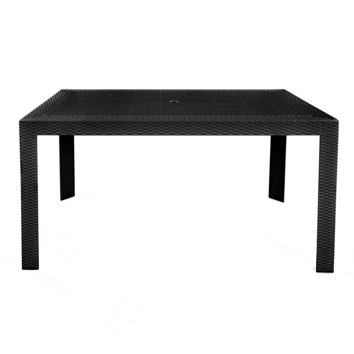 Mace Mid-Century 7-Piece Outdoor Dining Set: 4 Side Chairs & 2 Armchairs Black Dining Set Leisuremod
