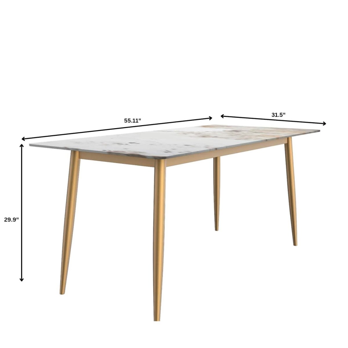 Zayle 7-Piece Dining Set with 55" Rectangular Dining Table in White Grey Sintered Stone Top and 6 Leather Dining Chairs Suede Fabric Black Charcoal Dining Set Leisuremod