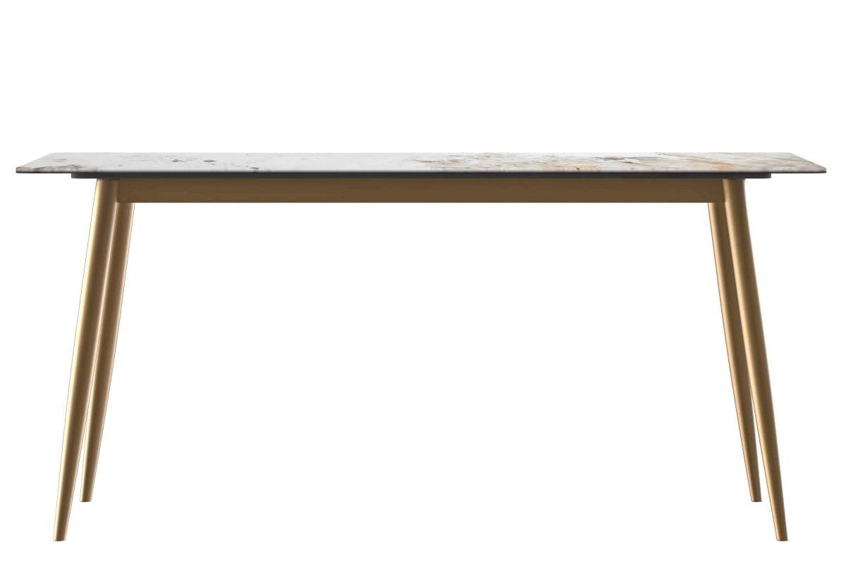 Zayle 7-Piece Dining Set with 55" Rectangular Dining Table in White Grey Sintered Stone Top and 6 Leather Dining Chairs Leather Black Black Dining Set Leisuremod