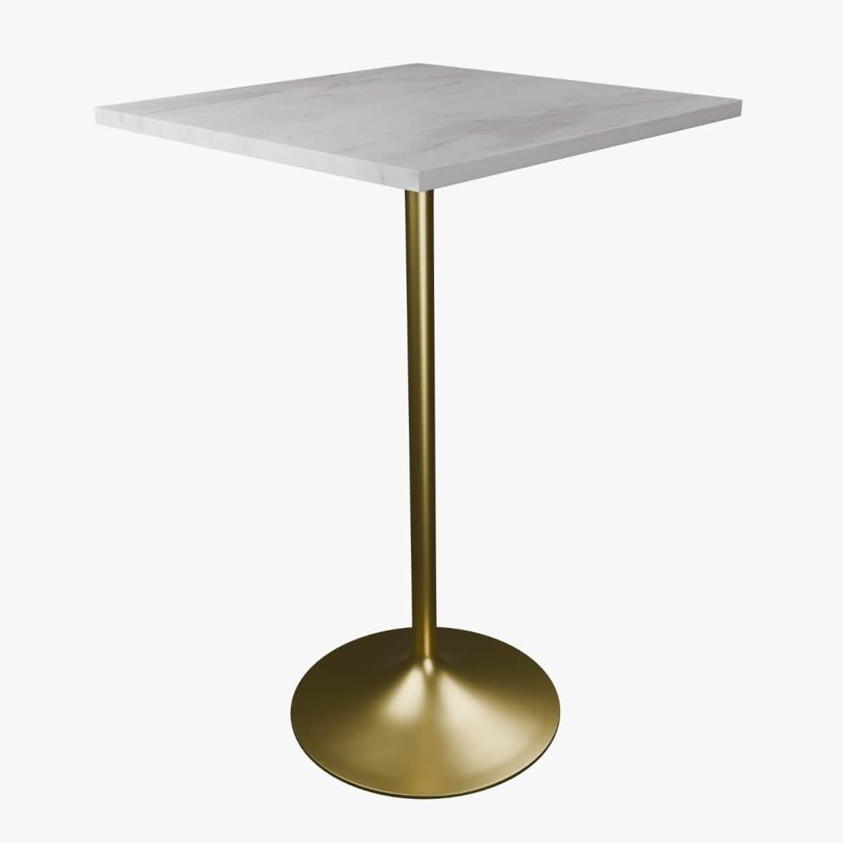 Verve Bar Height Dining Table with Square Resin Top and Black/Gold/White Stainless Steel Base 27 Inches Wide Gold Dining Table Leisuremod