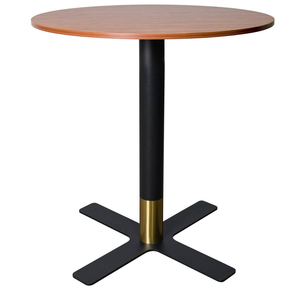 Leisuremod Dining Table 36 Inches / Cognac Brown Vail Collection Dining Table Black/Gold X Base With 27"/36" Round Black MDF Top