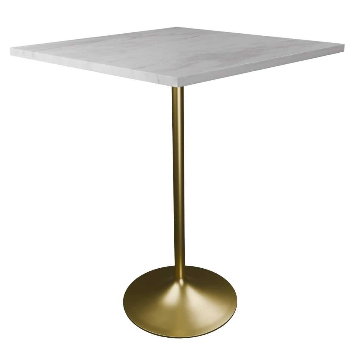 Verve Bar Height Dining Table with Square Resin Top and Black/Gold/White Stainless Steel Base 36 Inches Wide Gold Dining Table Leisuremod