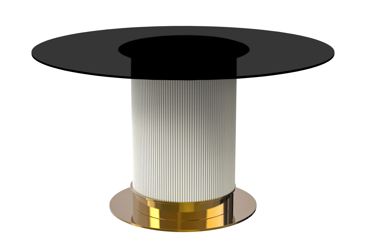 Leisuremod Dining Table 60" Wide / Black Jexis Round Dining Table with Glass/Sintered Stone Top and Stainless Steel Pedestal Base