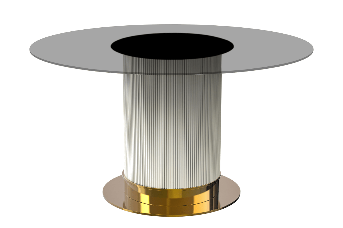 Leisuremod Dining Table 60" Wide / Clear Jexis Round Dining Table with Glass/Sintered Stone Top and Stainless Steel Pedestal Base