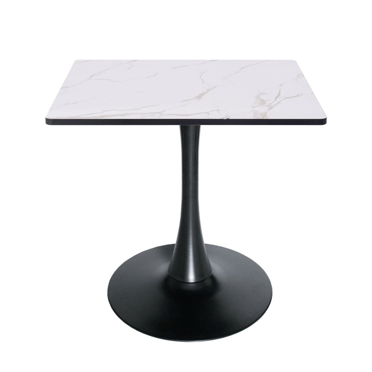 LeisureMod Dining Table Black / 27" Wide Bristol Square Dining Table with Marble White MDF Top and Steel Pedestal Base