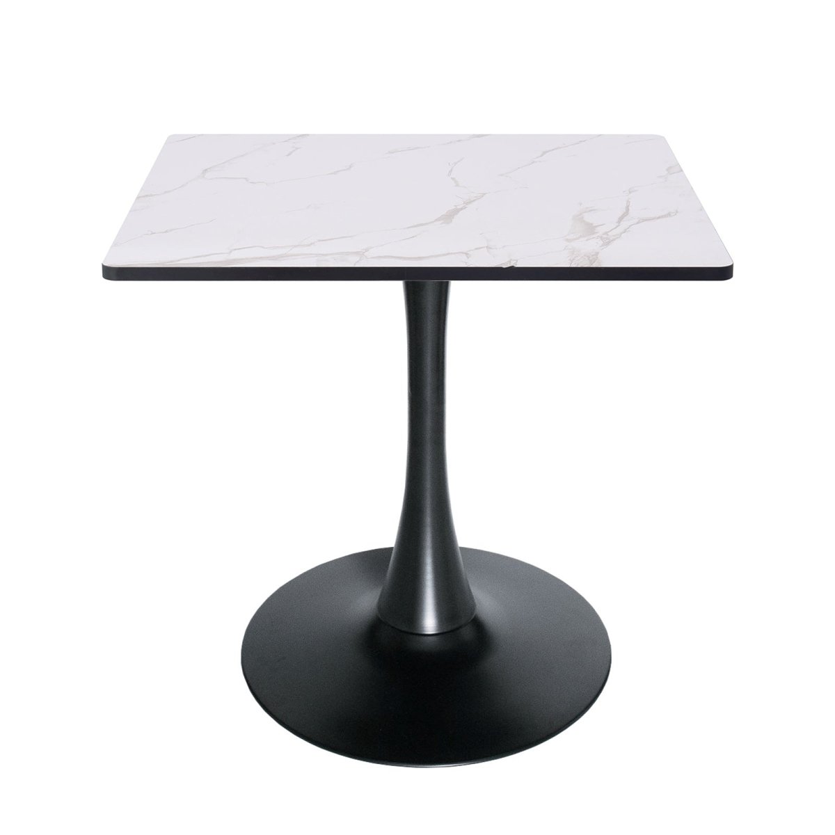 LeisureMod Dining Table Black / 35" Wide Bristol Square Dining Table with Marble White MDF Top and Steel Pedestal Base