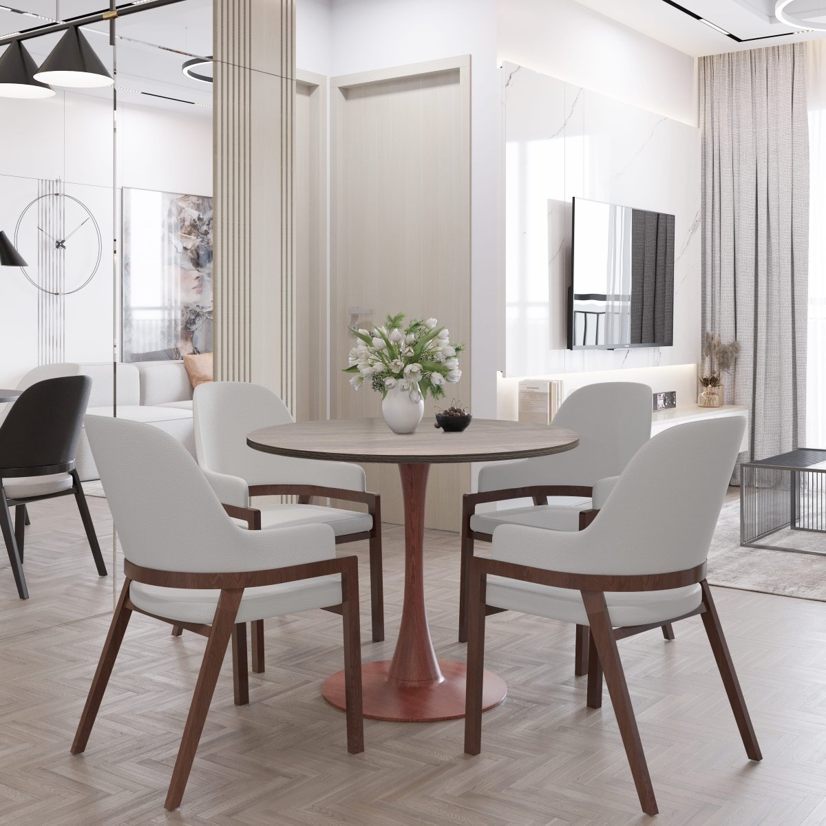 Leisuremod Dining Table Bristol 24"/27"/31" Round Dining Table Wood Transfer Cherry/Natural/Walnut Base with MDF Table Top