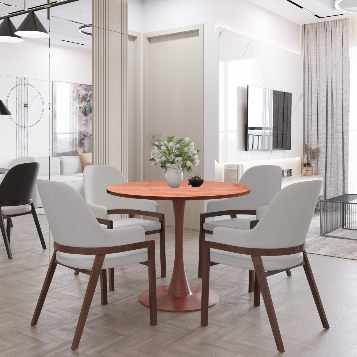 Leisuremod Dining Table Bristol 24"/27"/31" Round Dining Table Wood Transfer Cherry/Natural/Walnut Base with MDF Table Top