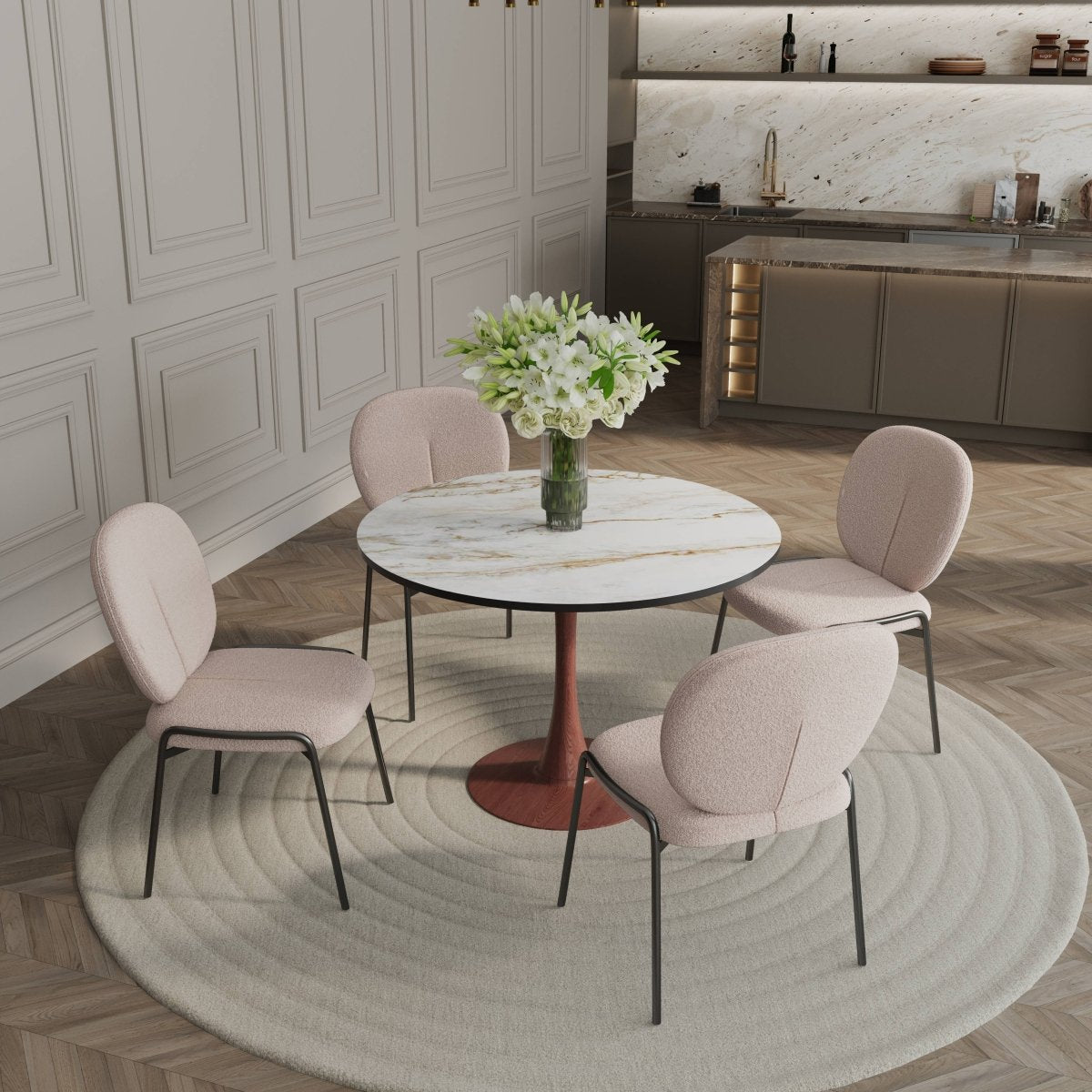 Leisuremod Dining Table Bristol 35"/36"/40" Round Dining Table Wood Transfer Cherry/Natural/Walnut Base with MDF Table Top