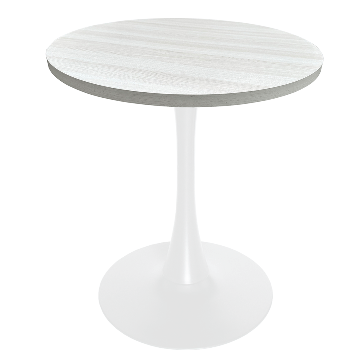 Leisuremod Dining Table Bristol Round Dining Table with MDF/Sintered Stone/Glass Wood Tabletop in White Steel