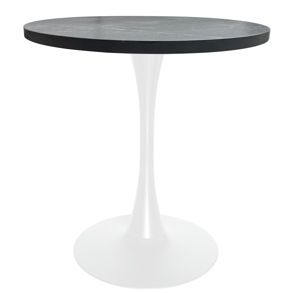 Leisuremod Dining Table Bristol Round Dining Table with MDF/Sintered Stone/Glass Wood Tabletop in White Steel