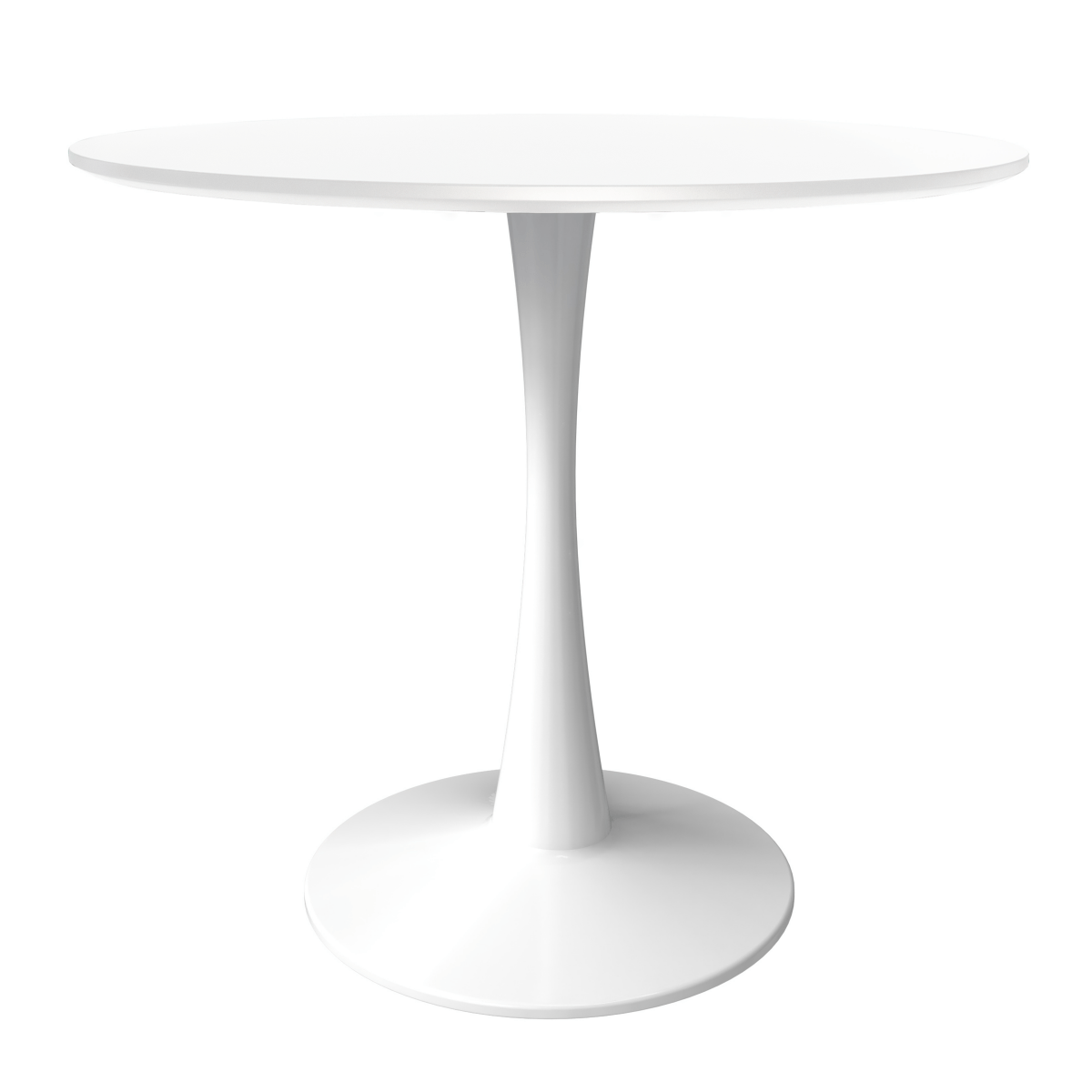 Leisuremod Dining Table Bristol Round Dining Table with MDF/Sintered Stone/Glass Wood Tabletop in White Steel