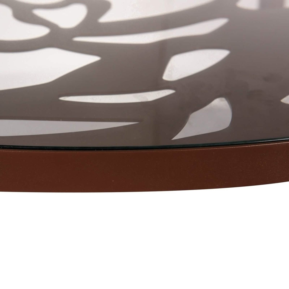 Devon Tree Design Glass Top Aluminum Base Indoor Outdoor 47.25" Dining Table Brown Dining Table Leisuremod
